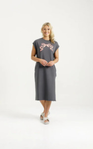 HOME-LEE ADELE DRESS - GRAPHITE/BLOSSOM BERRY BOW - HL462 02
