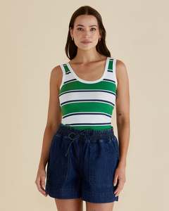 Betty Basics: BETTY BASICS EMMA SCOOP TANK - NAVY/GREEN STRIPE