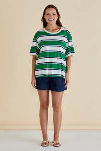 Betty Basics: BETTY BASICS RELAX BOXY TEE - NAVY/GREEN STRIPE