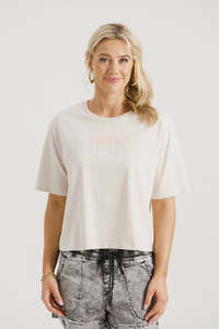 Home Lee: HOME-LEE BECKY TEE - IVORY WITH BLOSSOMS