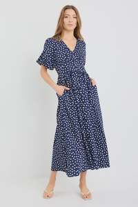 Stories To Be Told: STORIES TO BE TOLD - LISBON MIDI DRESS - NAVY POLKA DOT