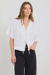 STORIES TO BE TOLD FASTEN TIE FRONT SHIRT - IVORY