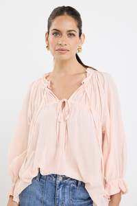 Ivy Jack: IVY & JACK EXPRESSION SS TIE FRONT TOP - ROSEWATER VOILE