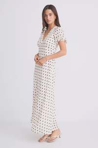AMONG THE BRAVE AMORA MIDI DRESS - CREAM CHOCOLATE POLKA DOT
