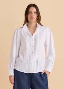 Betty Basics: BETTY BASICS LUCILLE LYOCELL PLEATED SHIRT - WHITE