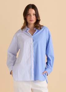 BETTY BASICS STEVIE SHIRT - BLUE STRIPE