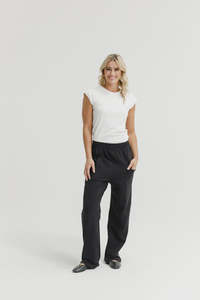 Home Lee: HOME-LEE AVENUE PANTS - BLACK WITH SAPPHIRE/IVORY X