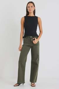 AMONG THE BRAVE - ZOEY HIGH RISE JEAN - DARK KHAKI