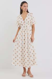 Stories To Be Told: STORIES BE TOLD - LISBON MIDI DRESS - COPPER POLKA DOT
