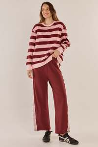 BETTY BASICS STAZIE SWEATSHIRT - PINK/RED STRIPE