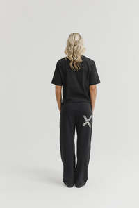 Home Lee: HOME-LEE AVENUE PANTS - BLACK WITH GRAPHITE DAISY X
