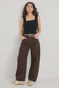 Pants: AMONG THE BRAVE - VARSITY BARREL JEANS - CHOCOLATE