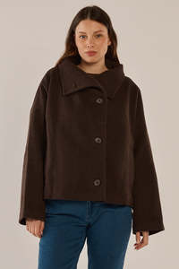 BETTY BASICS PRUE PEA COAT - CHOCOLATE BROWN