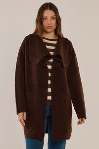 BETTY BASICS ABIGAIL CARDIGAN - CHOCOLATE BROWN