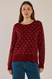 Betty Basics: BETTY BASICS LOUIS SWEATER - BURGANDY JACQUARD RED