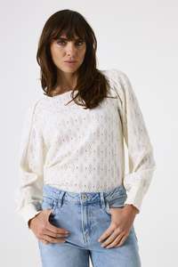 Garcia: GARCIA L/S LACE TOP - SOFT IVORY