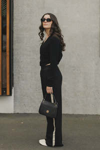 Home Lee: HOME-LEE PALAZZO PANTS - BLACK & SAND