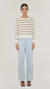 STAPLE THE LABEL VERA STRIPE JUMPER - OFF WHITE/KHAKI