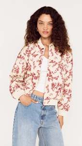 MINK PINK LEONA PUFFER JACKET - WINE/CREAM FLORAL