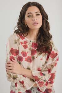 Ivy Jack: IVY & JACK CANDID MID SLEEVE TOP - CREAM RED ROSE