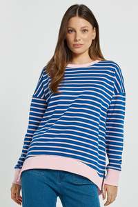 BETTY BASICS TIDE SWEATSHIRT - BLUE/PINK STRIPE