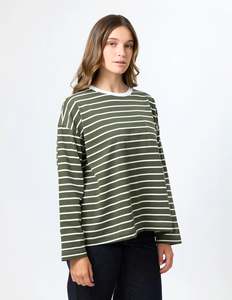 Stella Gemma: STELLA & GEMMA DROP SHOULDER TEE - KHAKI STRIPE