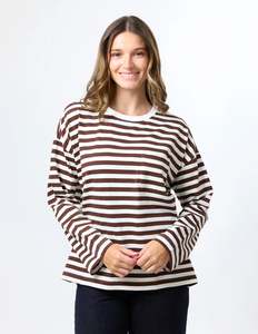 STELLA & GEMMA DROP SHOULDER TEE - CHOC STRIPE