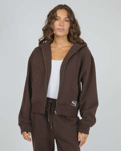 SILENT THEORY SILENT LUXE ZIP THRU HOODIE - CHOCOLATE