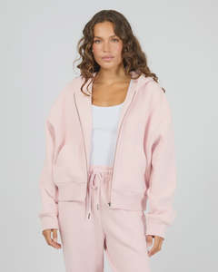 SILENT THEORY SILENT LUXE ZIP THRU HOODIE - PALE PINK