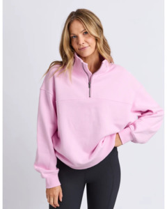 FOXWOOD COLLEGE CONTRAST ZIP CREW - PALE PINK / PORT