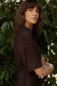 FATE + BECKER BRONTE TIE SHIRT - CHOCOLATE BROWN