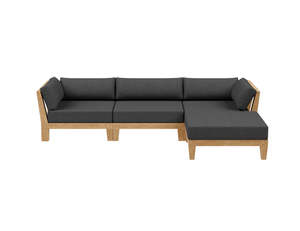 Outdoor Lounge Furniture: Newport Teak Outdoor Sofa With Ottoman- 4 Seat
