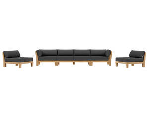 Newport Teak Outdoor Sofa with Armless Chairs - 6 Seat