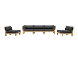 Newport Teak Outdoor Sofa with Armless Chairs - 5 Seat