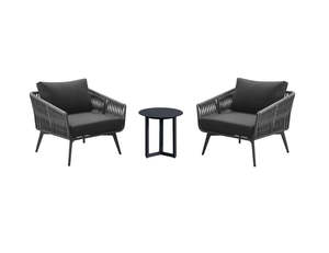 Rope Lounge: Kereru Aluminium and Rope Outdoor Conversation Set With Round Coffee Table- 3PCS