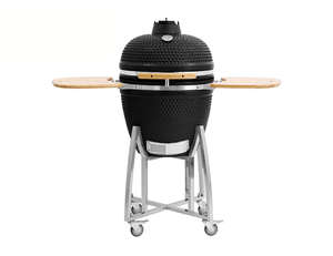 Outdoor Kitchen: 21-Inch Kamado Ceramic Charcoal Grill With Silver Rolling Cart
