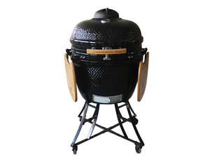 24-Inch Kamado Ceramic Charcoal Grill With Black Rolling Cart