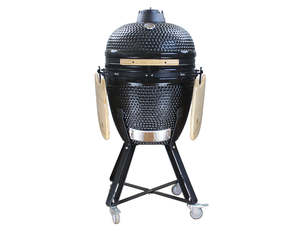21-Inch Kamado Ceramic Charcoal Grill With Black Rolling Cart