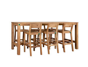 Outdoor Bar Furniture: Teak Bar Chair & Long Rectangular Table 250cm Set -7PCS
