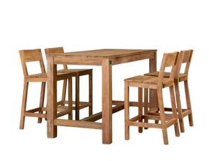 Outdoor Bar Furniture: Teak Counter Chair & Long Rectangular Table Set - 5PCS