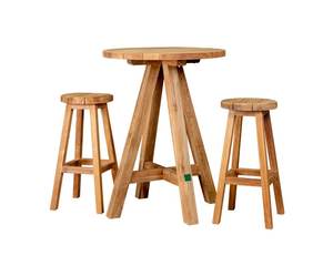 Teak Bar Stool & Round Table Set - 3PCS