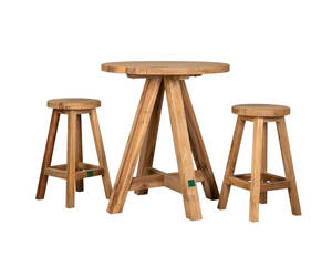 Outdoor Bar Furniture: Teak Counter Stool & Round Table Set - 3PCS