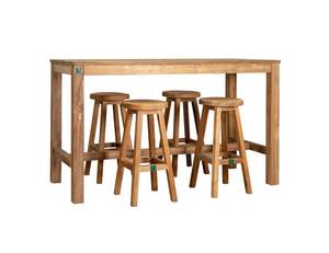 Outdoor Bar Furniture: Teak Bar Stool And Rectangular Table - 5PCS