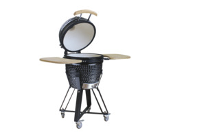 18-Inch Kamado Ceramic Charcoal Grill With Black Rolling Cart