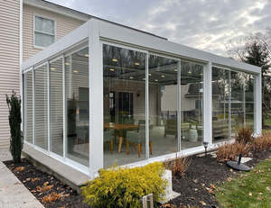 Frame Glass Sliding door For Mediterranean-SKY Wall Mounted Louvre Roof Pergola