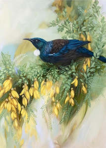 Greeting Cards: Card | Nestled in Nature Tūī and Kowhai