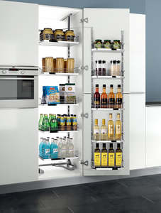 Kitchen Storage Accessories: Pantry Unit- With Solid Base Basket Shelves