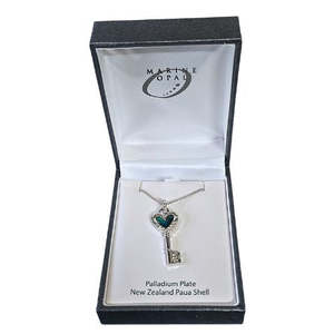 Jewellery: Paua & Crystal Palladium Plate Key Pendant