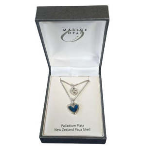 Jewellery: Paua & Crystal Palladium Plate Two Hearts Pendant