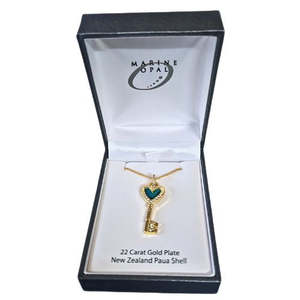 Jewellery: Paua & Crystal Gold Plate Key Pendant